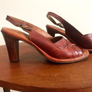 Vintage hand made brown leather heels Sz 7